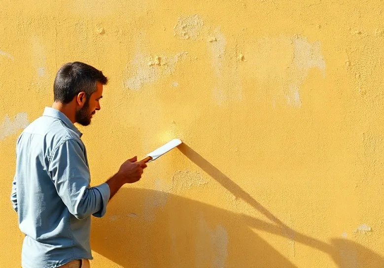 Application d'un enduit décoratif à la lisseuse sur un mur