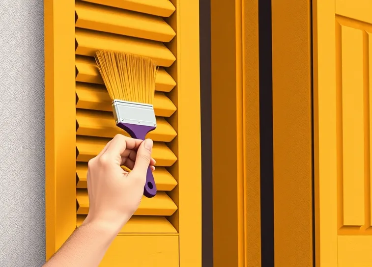 Mise en peinture au pinceau de volets et d'encadrements en bois